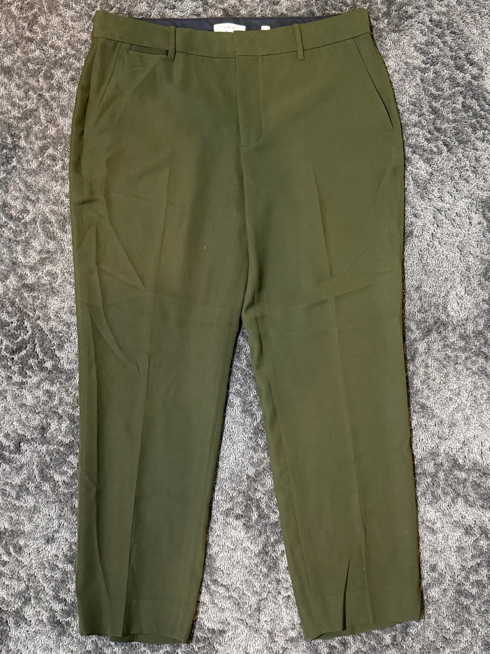 Vince Cropped Olive Tailored Dress Pants Pockets, Chic Contemporary US 14